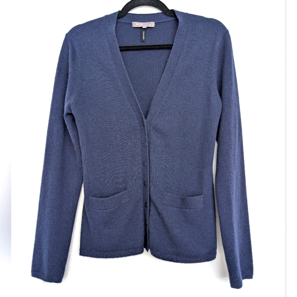 Quinn Cashmere 100% Cashmere Pocket V Neck Classic Women's Cardigan Sweater Sz L